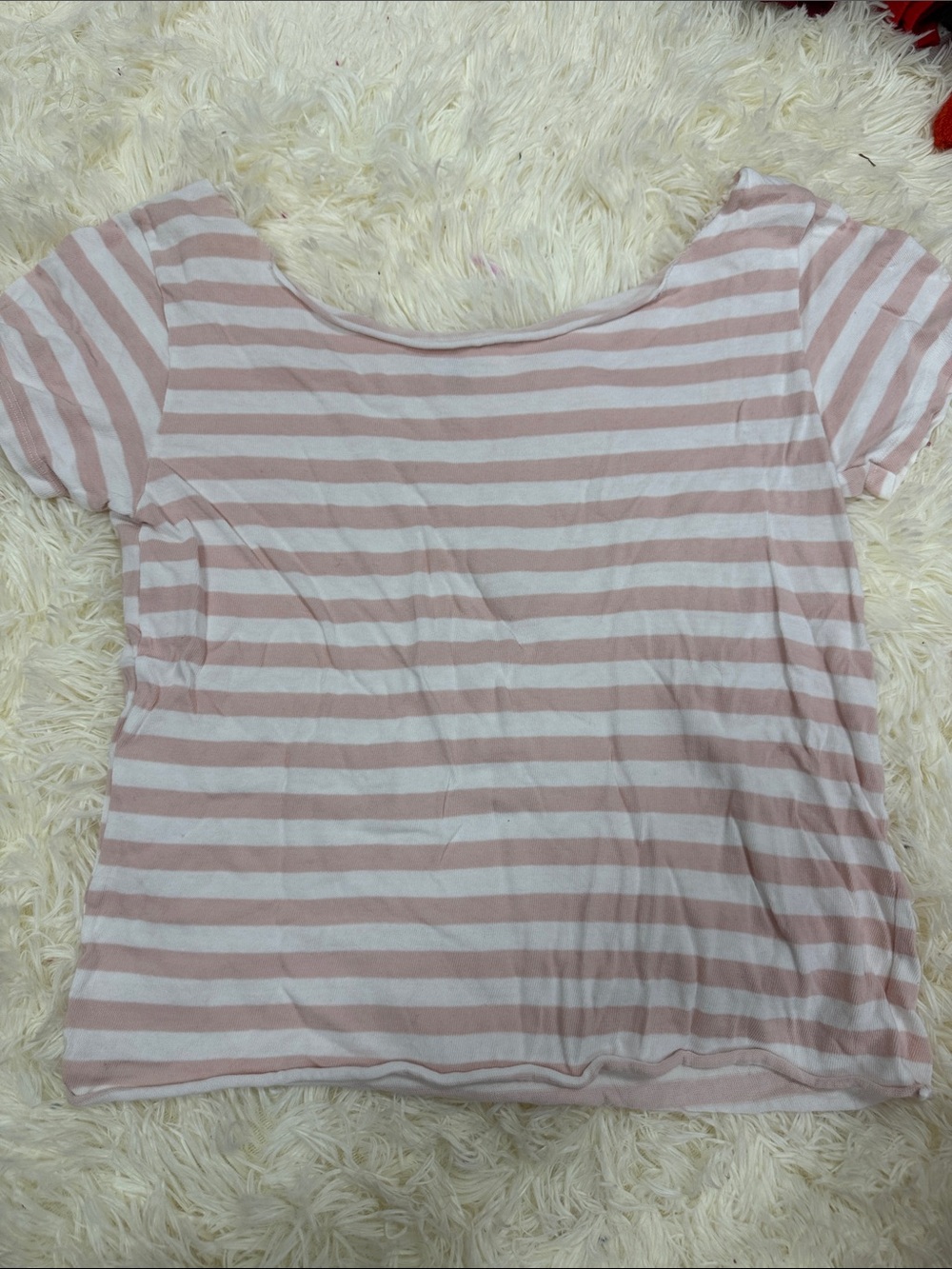 BRANDY MELVILLE OFF THE SHOULDER STRIPED PINK AND WHITE SHIRT
